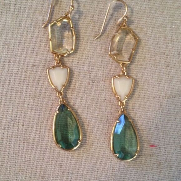 stella & dot ~βpippa stone earrings ~ green yellow cream - Picture 3 of 8